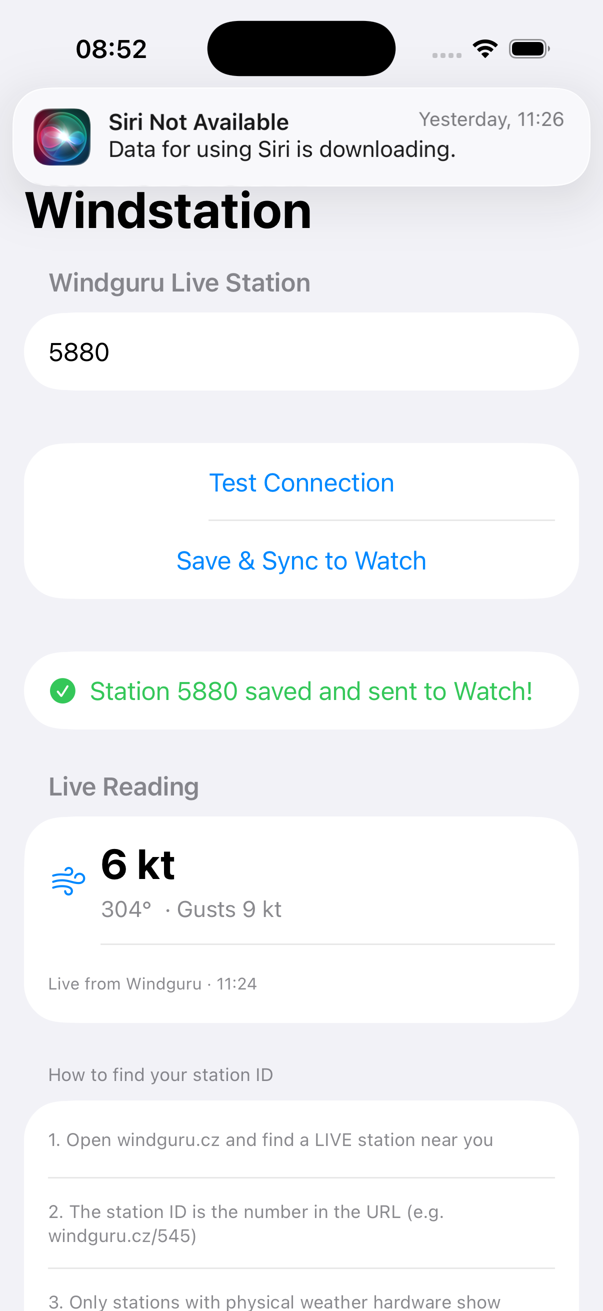 Windstation live wind data